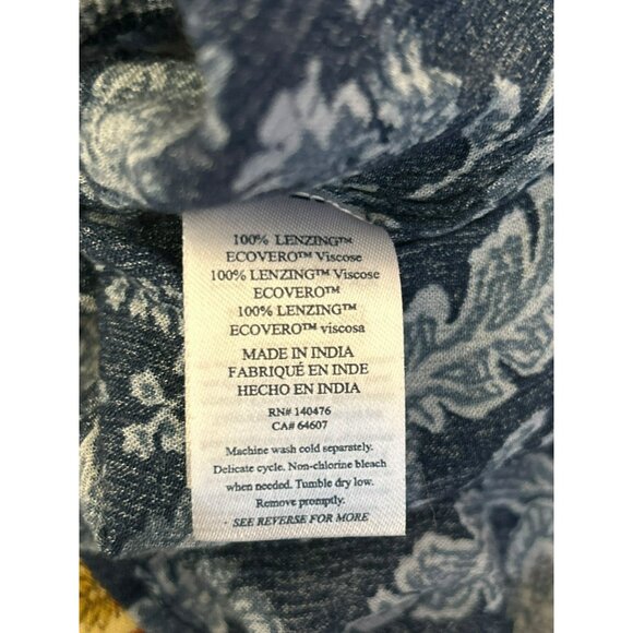 Faherty Blue Esna Floral Bohemian Emery Blouse Size XS Drawstring Peasant Top - Picture 5 of 6